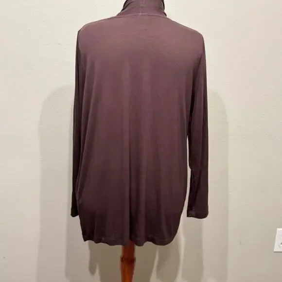 Chico's cardigan brown open double layer drape front lightweight knit  Sz 2 US L - Picture 2 of 7